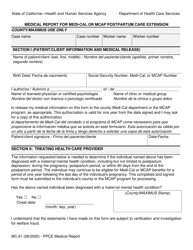 Document preview: Form MC61 Medical Report for Medi-Cal or Mcap Postpartum Care Extension - California