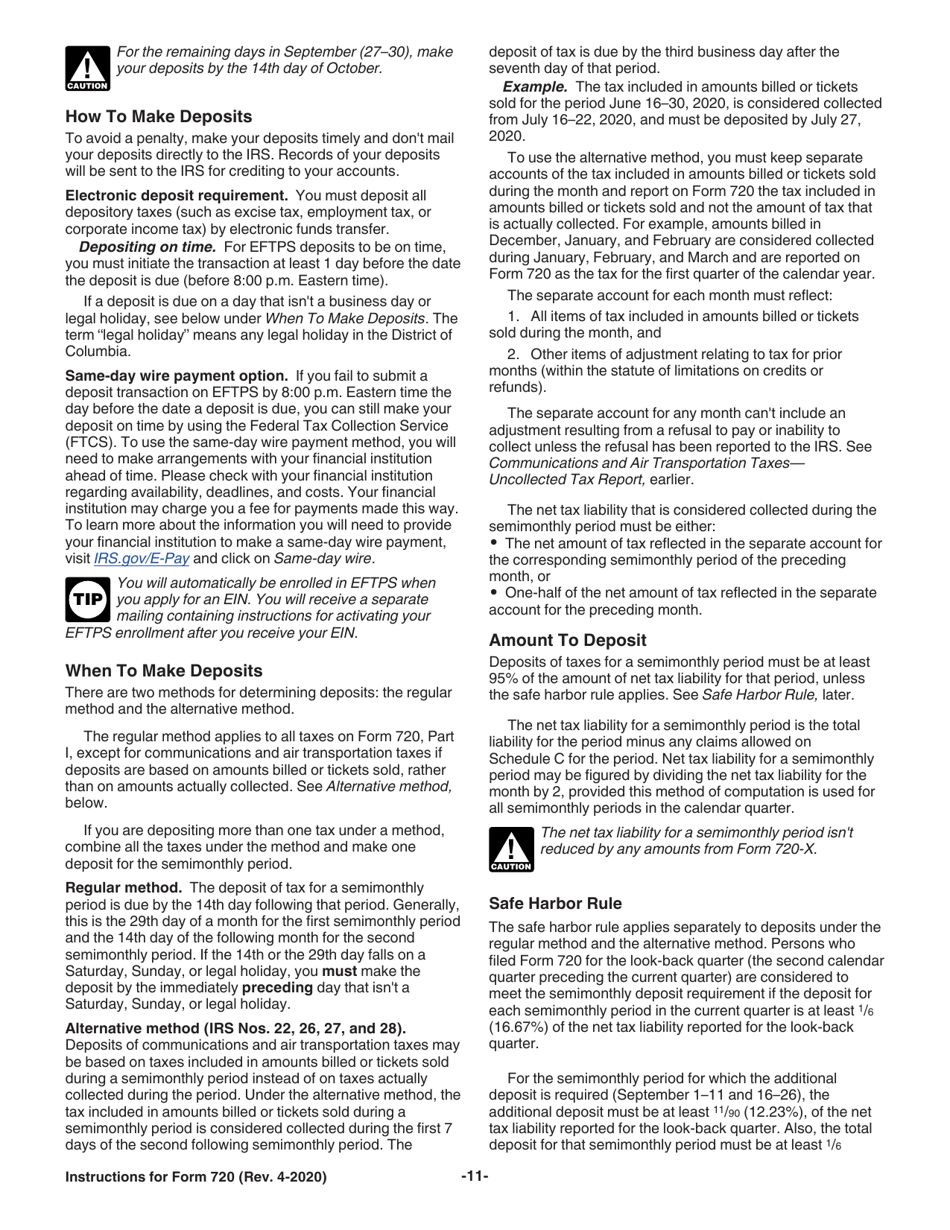 Instructions for IRS Form 720 Quarterly Federal Excise Tax Return, Page 11