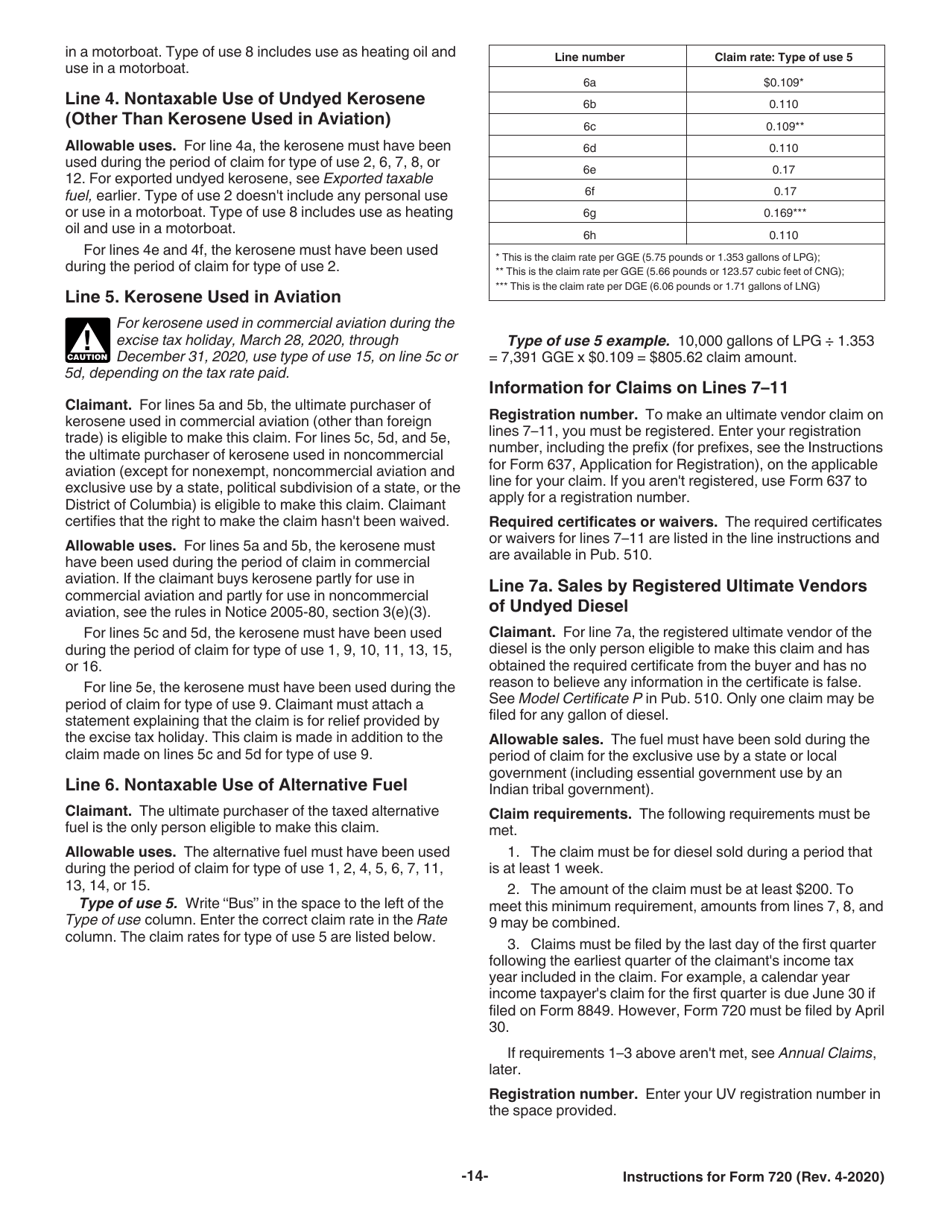 Instructions for IRS Form 720 Quarterly Federal Excise Tax Return, Page 14
