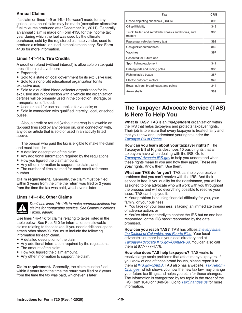 Instructions for IRS Form 720 Quarterly Federal Excise Tax Return, Page 19