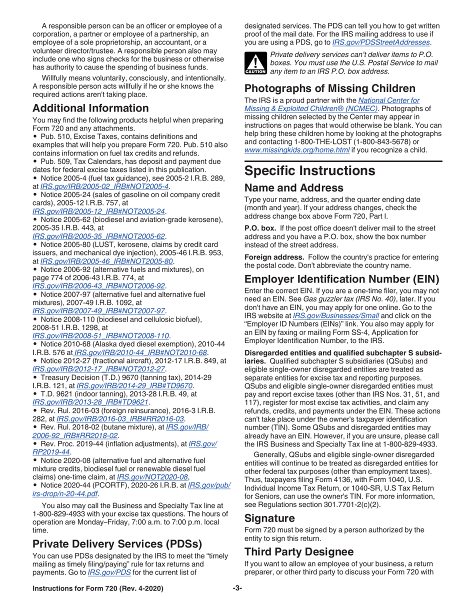 Instructions for IRS Form 720 Quarterly Federal Excise Tax Return, Page 3