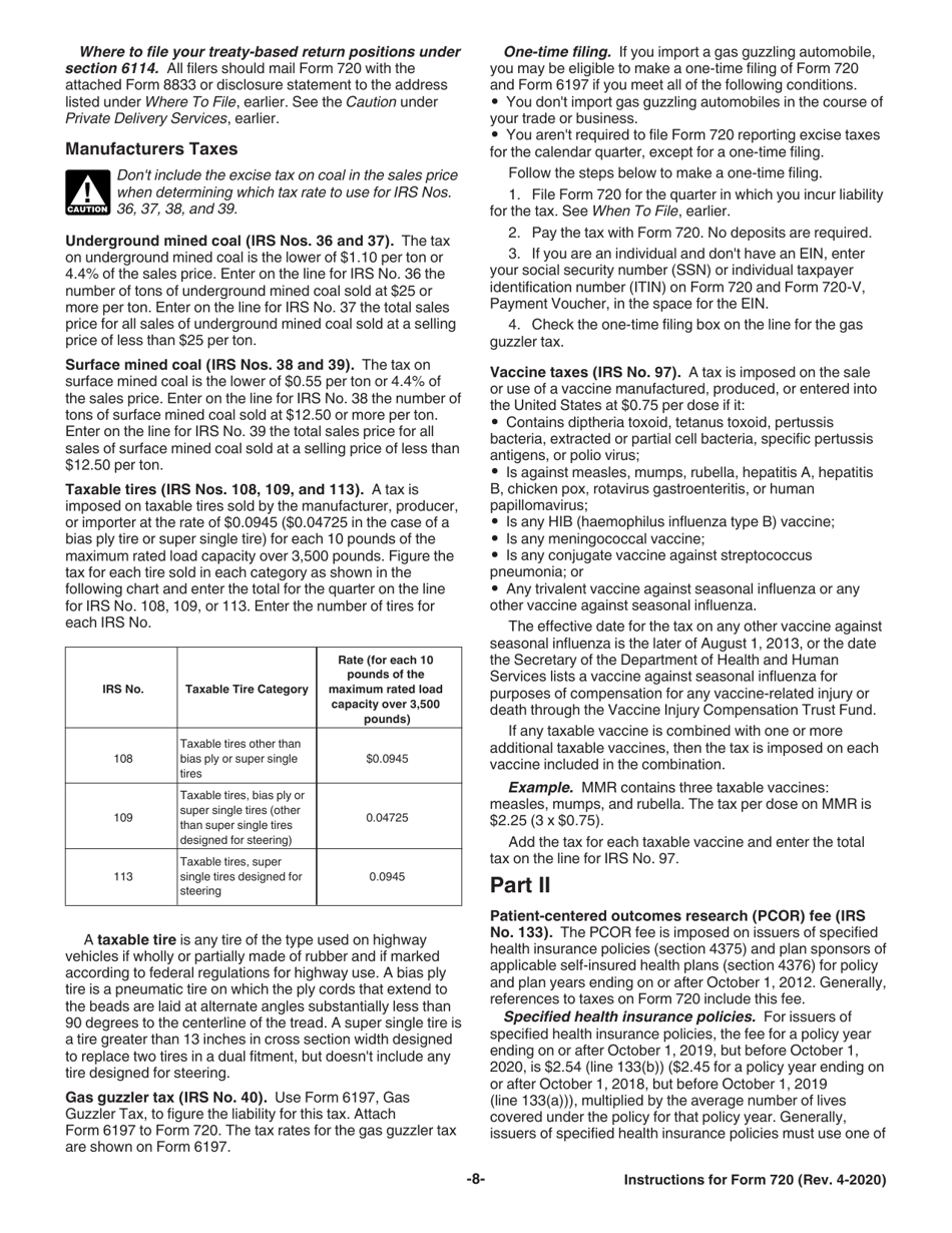 Instructions for IRS Form 720 Quarterly Federal Excise Tax Return, Page 8