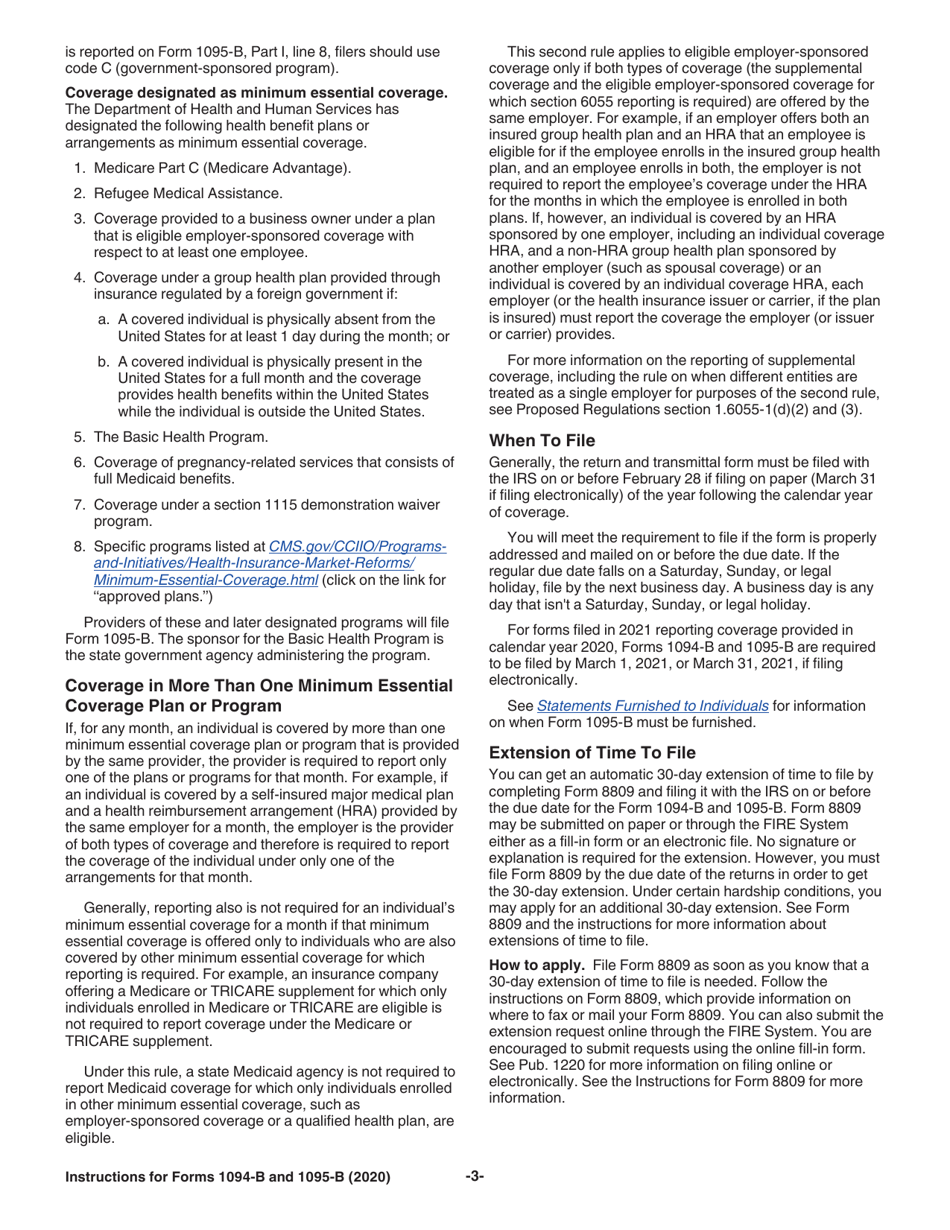 Instructions for IRS Form 1094-B, 1095-B, Page 3