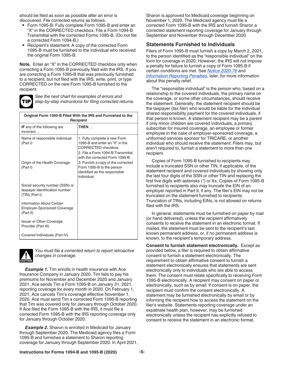 Instructions for IRS Form 1094-B, 1095-B, Page 5