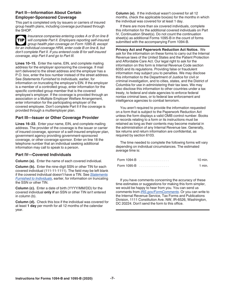 Instructions for IRS Form 1094-B, 1095-B, Page 7