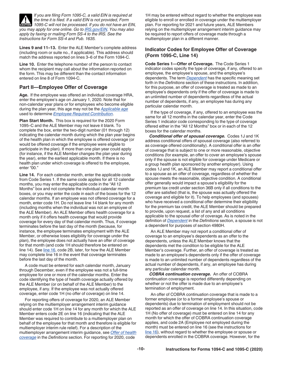 Instructions for IRS Form 1094-C, 1095-C, Page 10