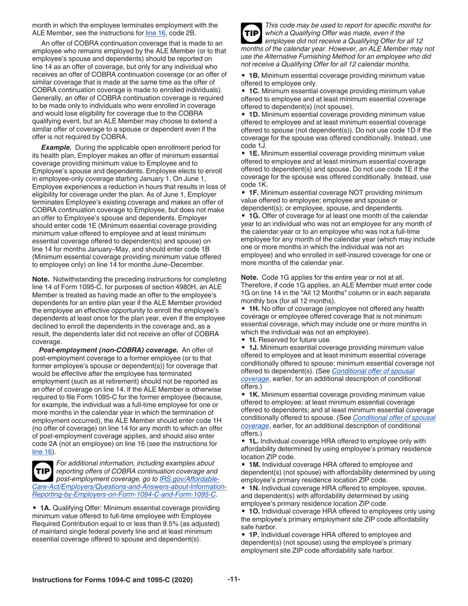 Instructions for IRS Form 1094-C, 1095-C, Page 11