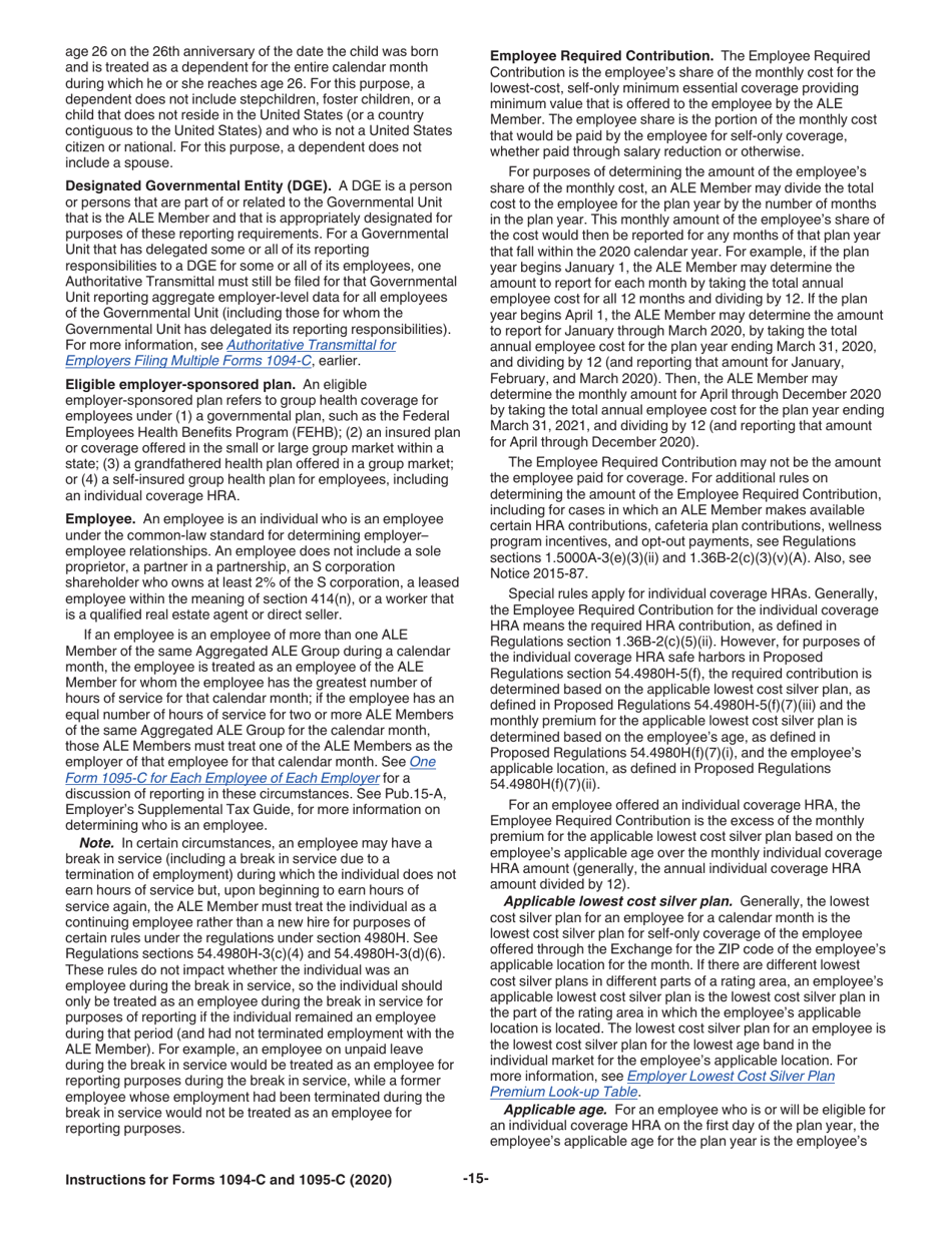 Instructions for IRS Form 1094-C, 1095-C, Page 15
