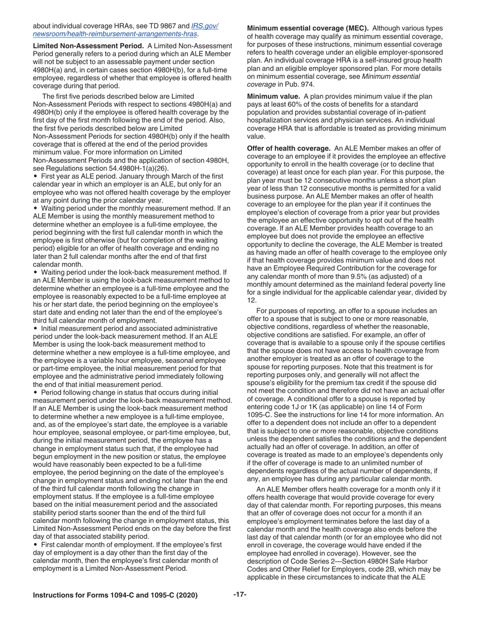 Instructions for IRS Form 1094-C, 1095-C, Page 17