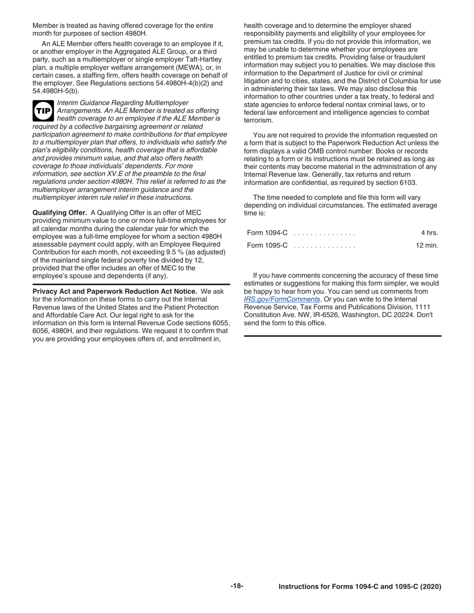 Instructions for IRS Form 1094-C, 1095-C, Page 18