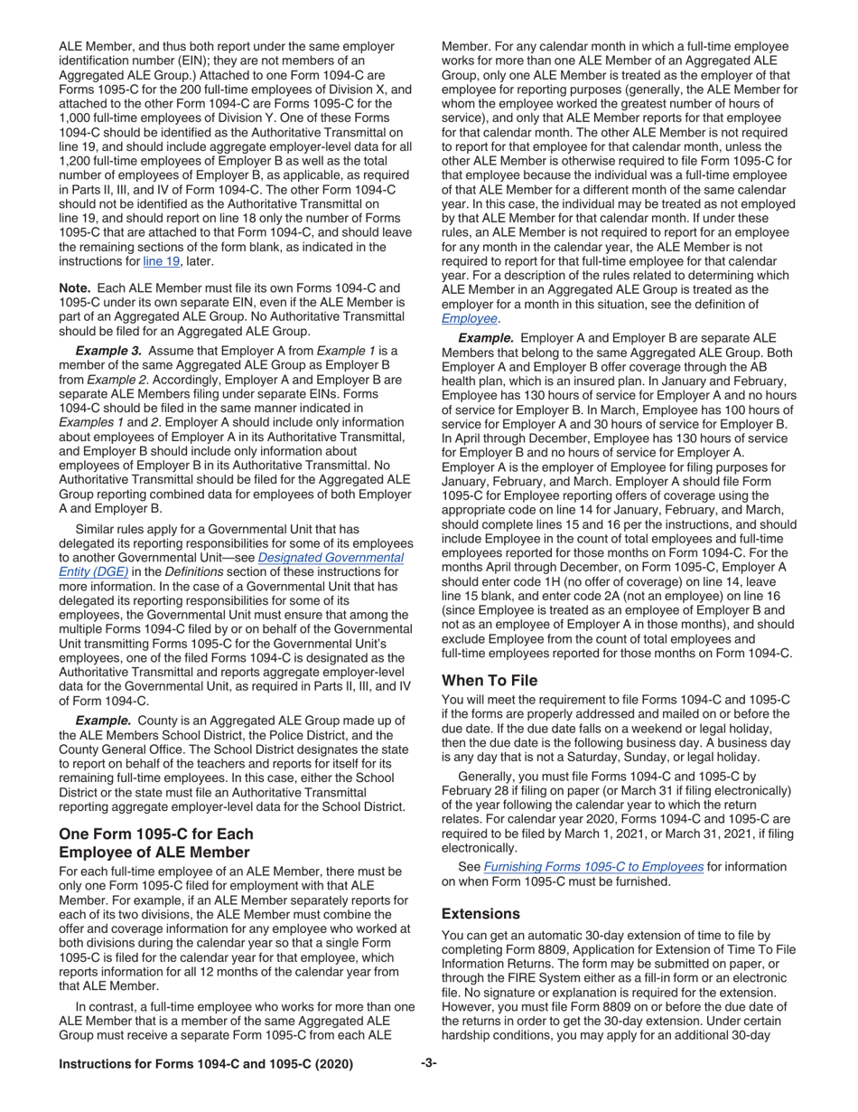 Instructions for IRS Form 1094-C, 1095-C, Page 3