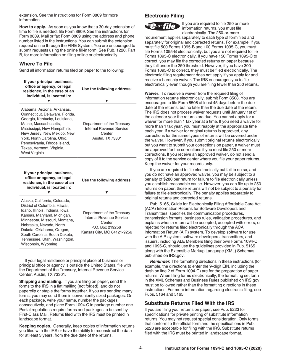 Instructions for IRS Form 1094-C, 1095-C, Page 4