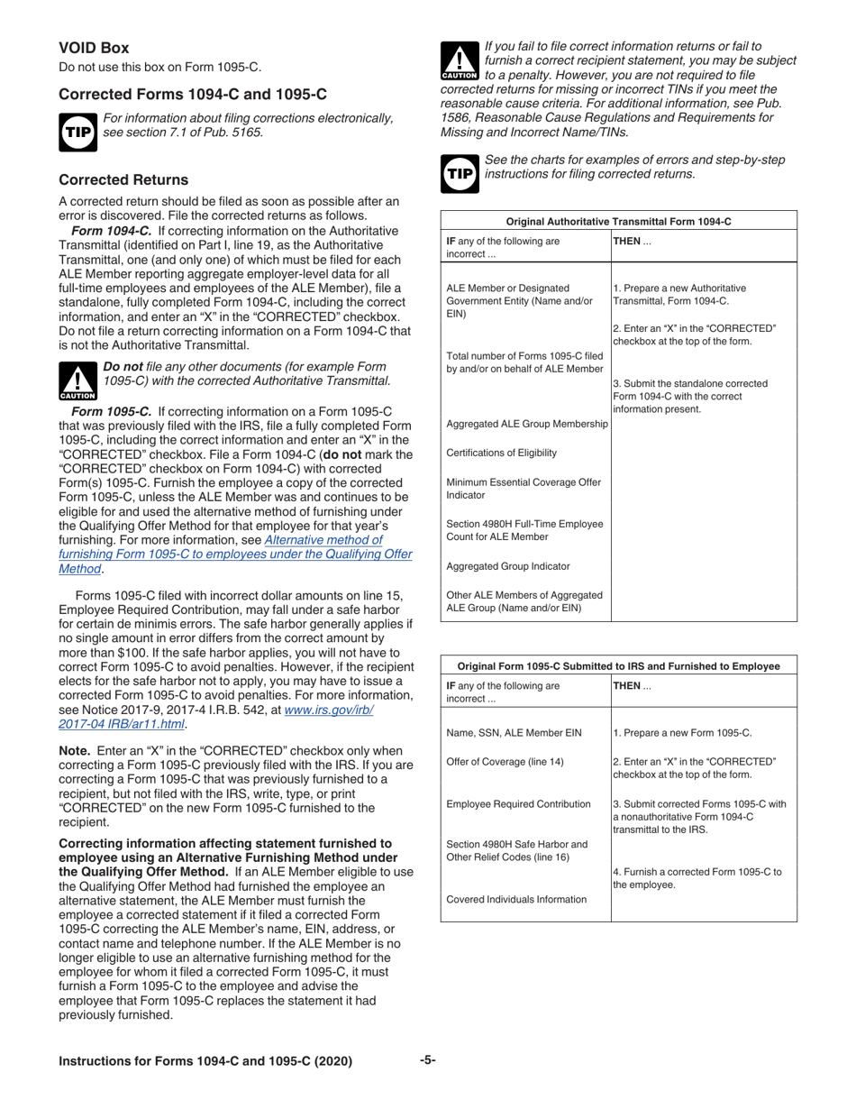 Instructions for IRS Form 1094-C, 1095-C, Page 5
