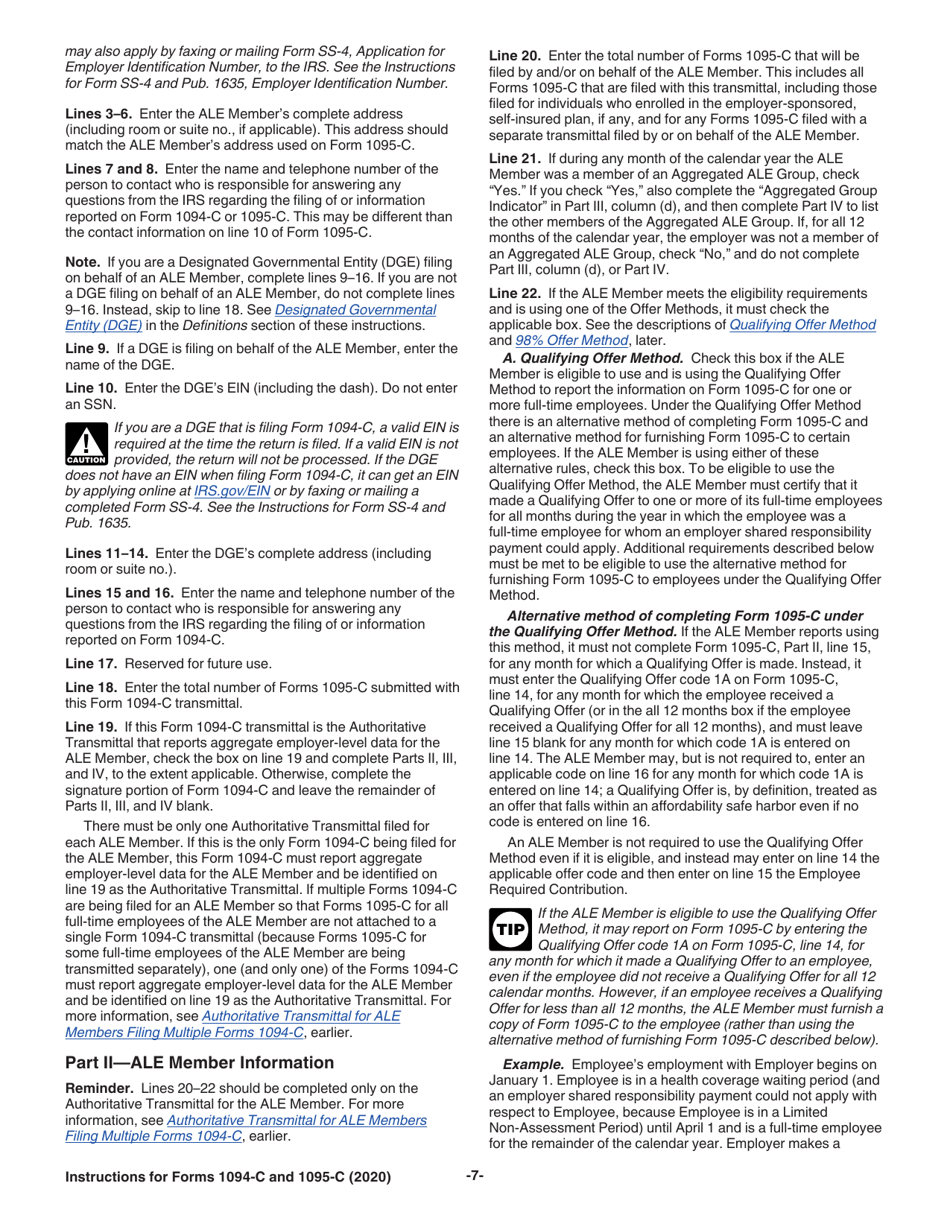 Instructions for IRS Form 1094-C, 1095-C, Page 7