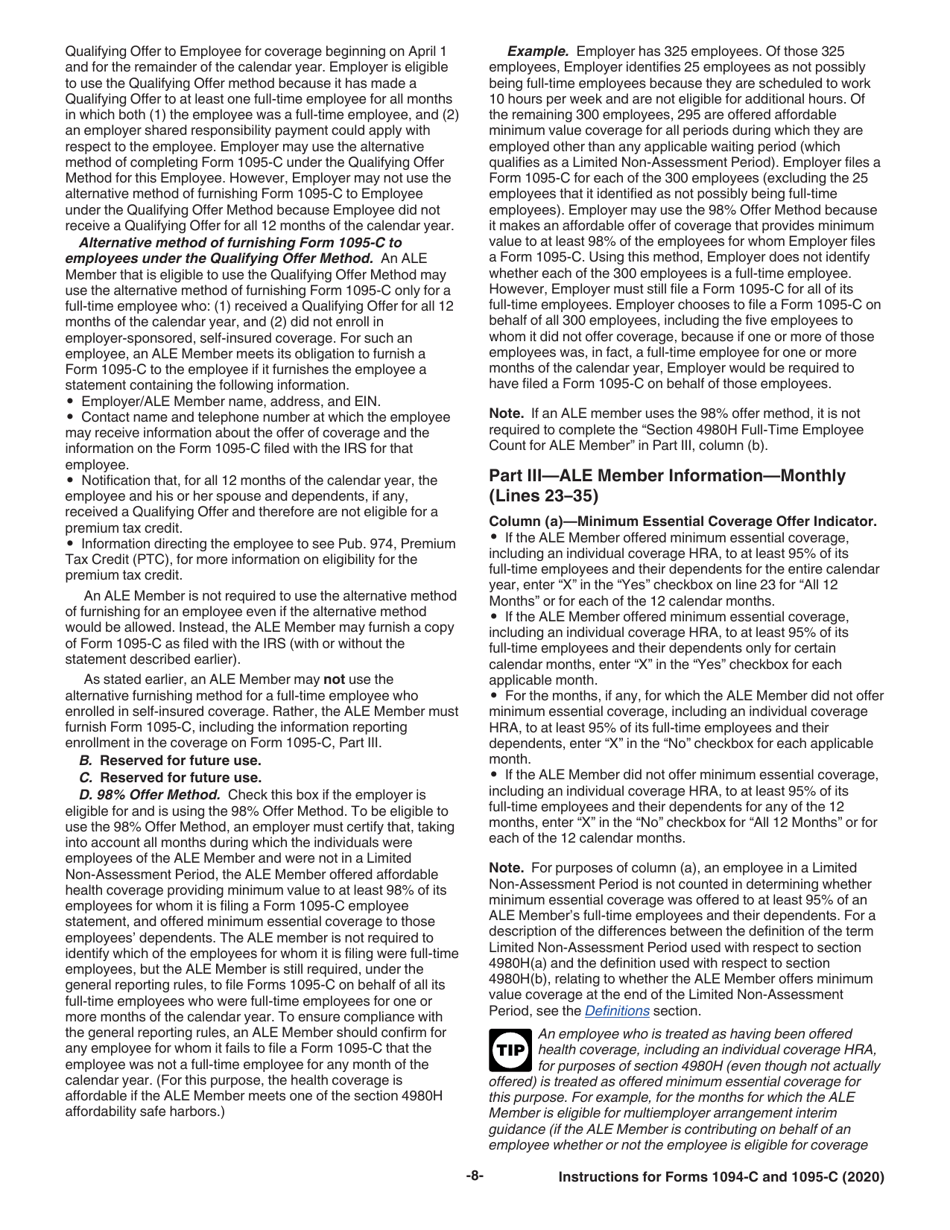 Instructions for IRS Form 1094-C, 1095-C, Page 8
