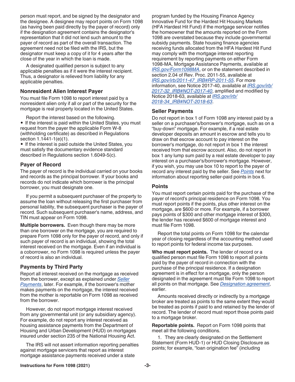 Instructions for IRS Form 1098 Mortgage Interest Statement, Page 3