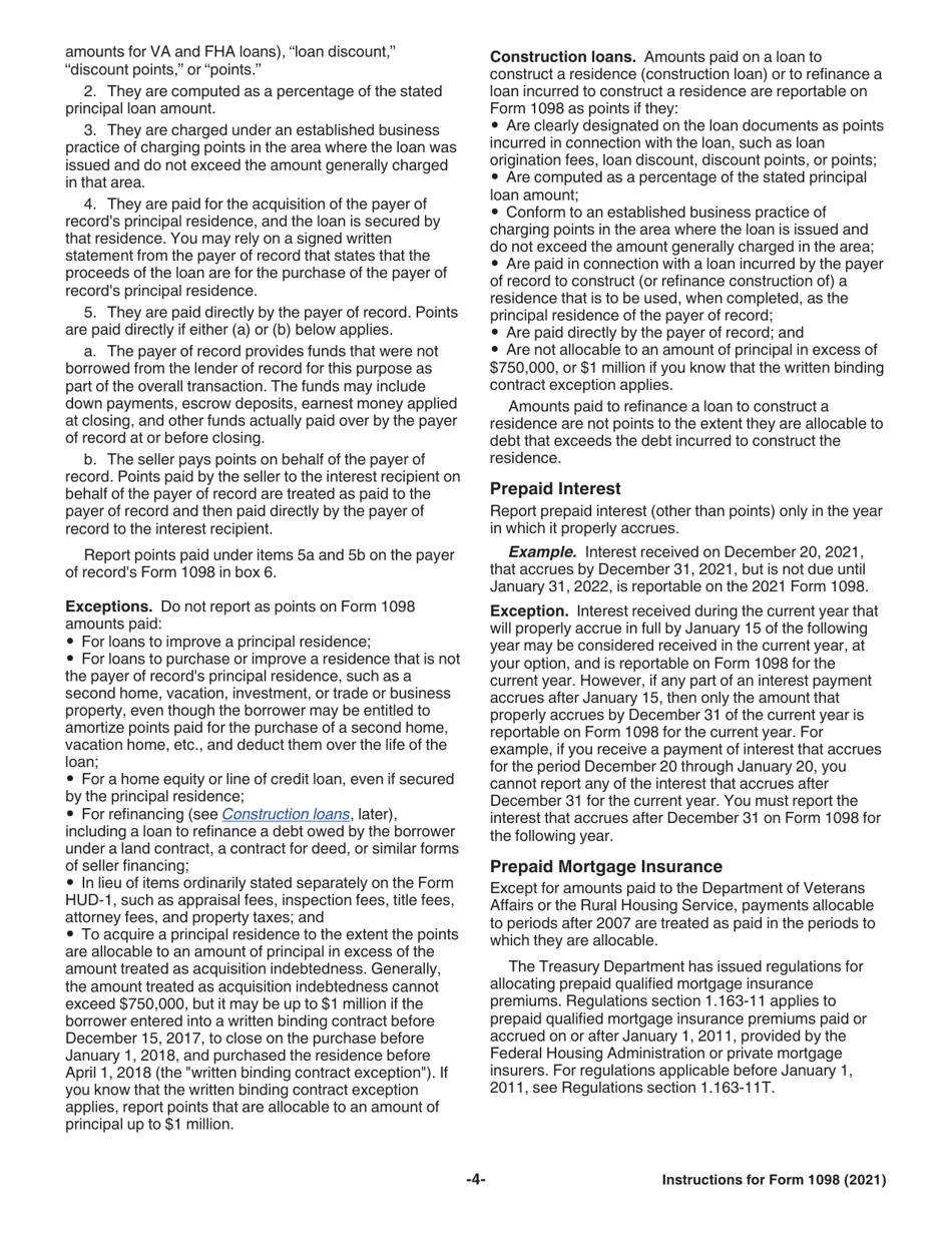 Instructions for IRS Form 1098 Mortgage Interest Statement, Page 4