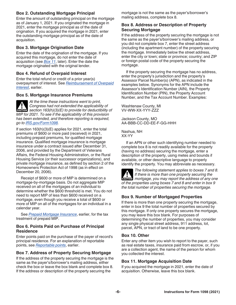 Instructions for IRS Form 1098 Mortgage Interest Statement, Page 6