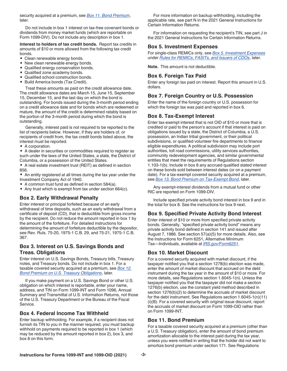 Instructions for IRS Form 1099-INT, 1099-OID, Page 3