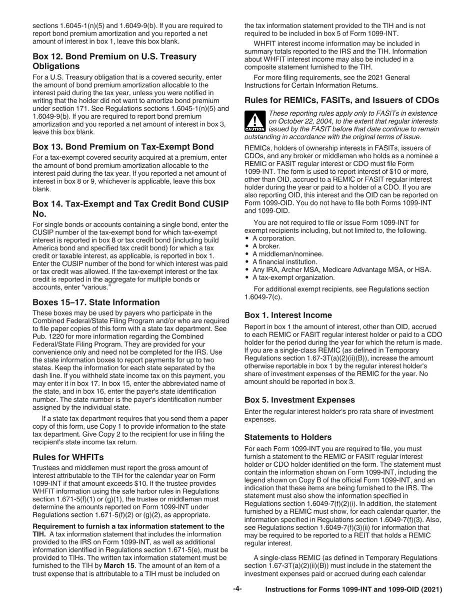 Instructions for IRS Form 1099-INT, 1099-OID, Page 4
