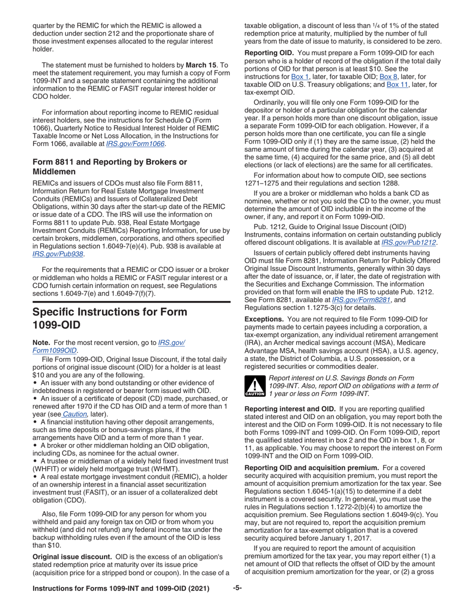 Instructions for IRS Form 1099-INT, 1099-OID, Page 5