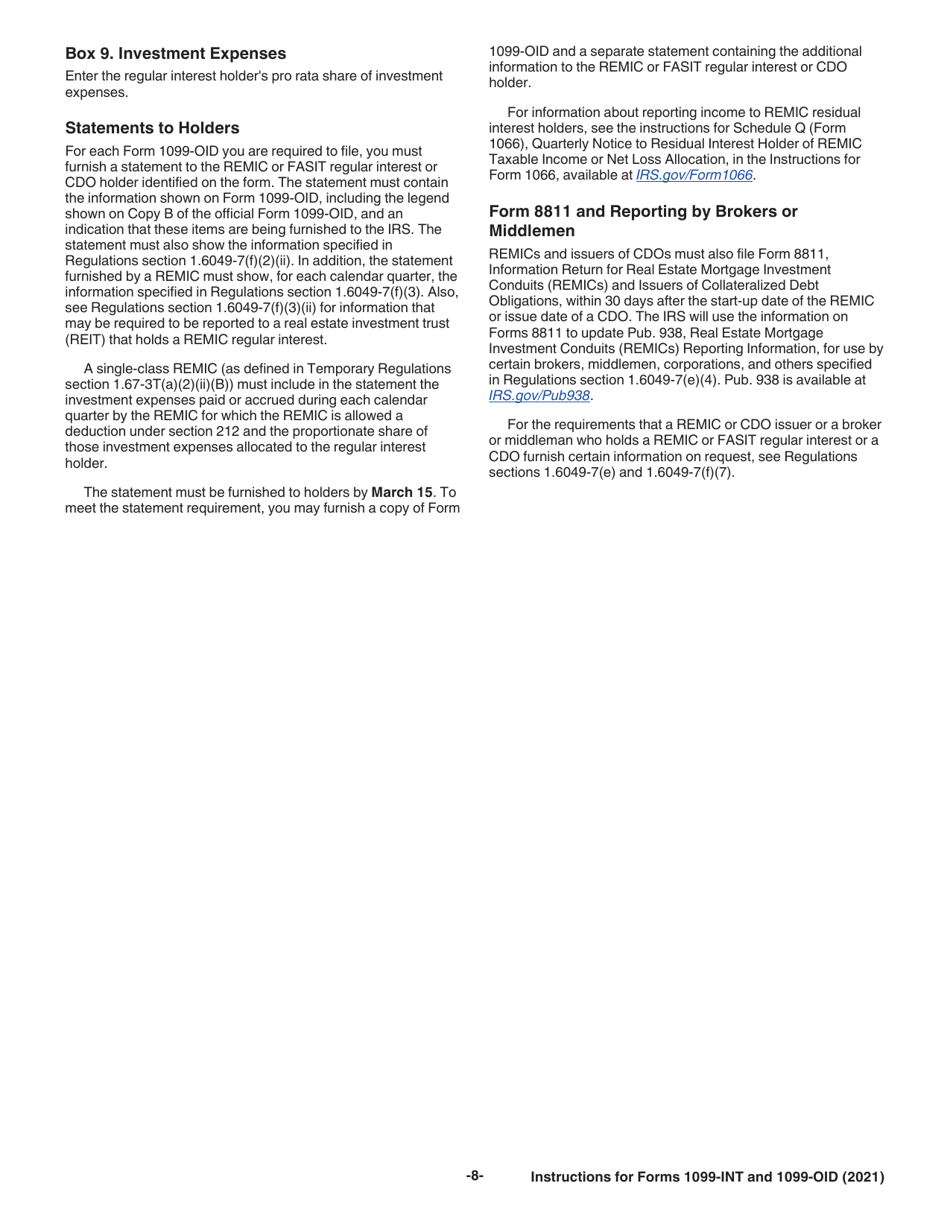 Instructions for IRS Form 1099-INT, 1099-OID, Page 8