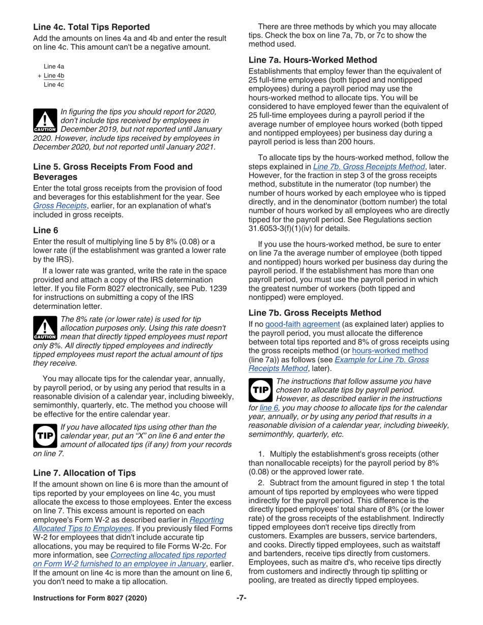 Instructions for IRS Form 8027 Employers Annual Information Return of Tip Income and Allocated Tips, Page 7