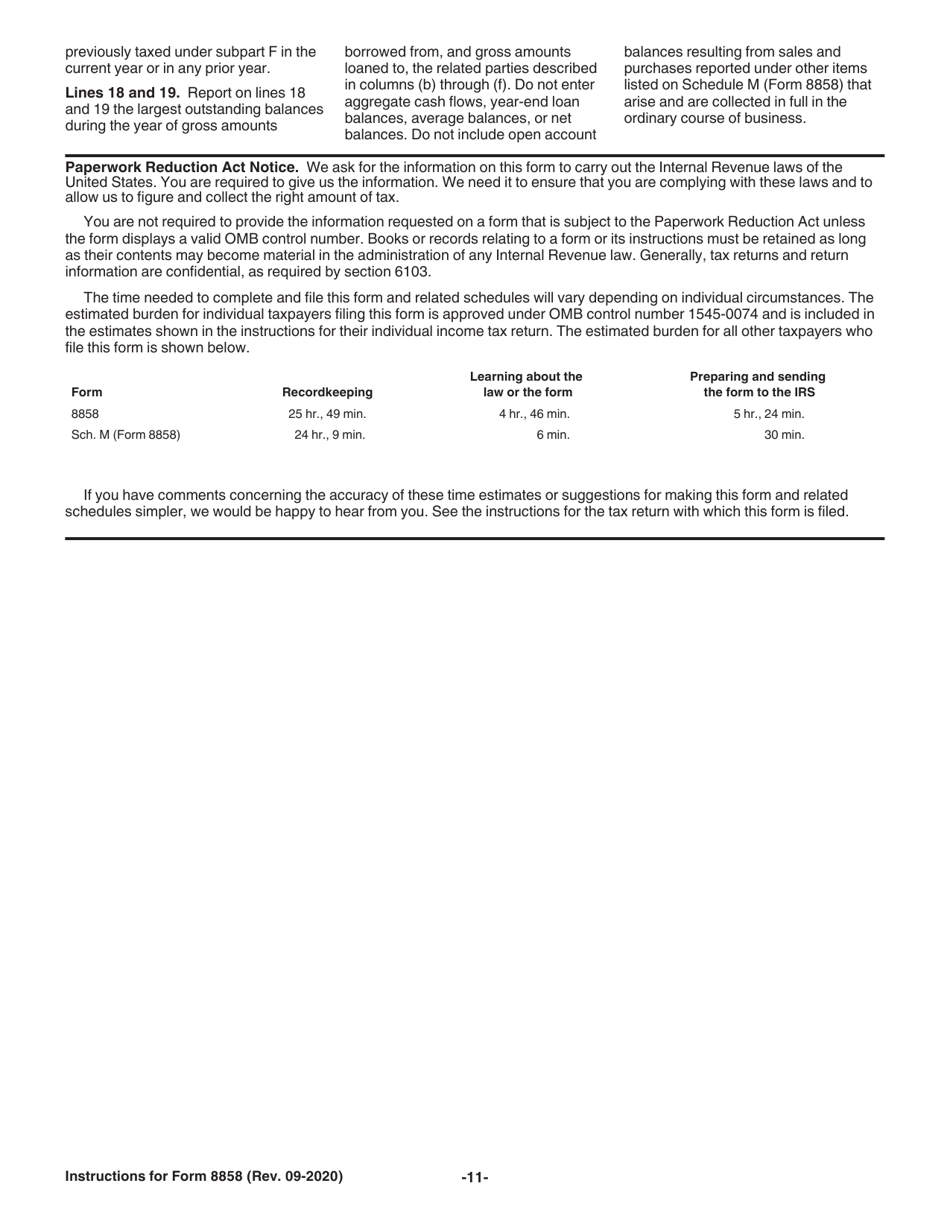 Instructions for IRS Form 8858 Information Return of U.S. Persons With Respect to Foreign Disregarded Entities (Fdes) and Foreign Branches (Fbs), Page 11