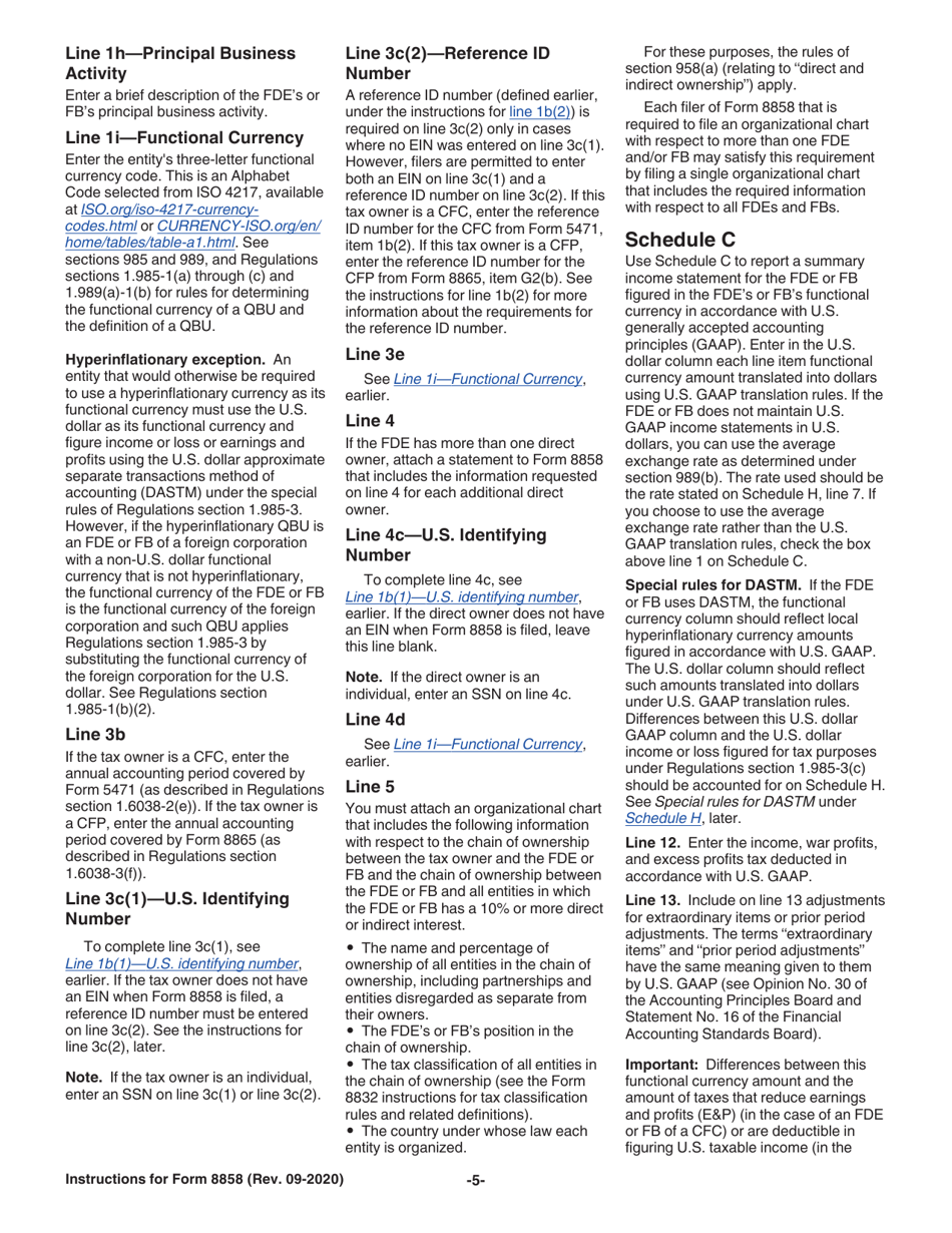 Instructions for IRS Form 8858 Information Return of U.S. Persons With Respect to Foreign Disregarded Entities (Fdes) and Foreign Branches (Fbs), Page 5