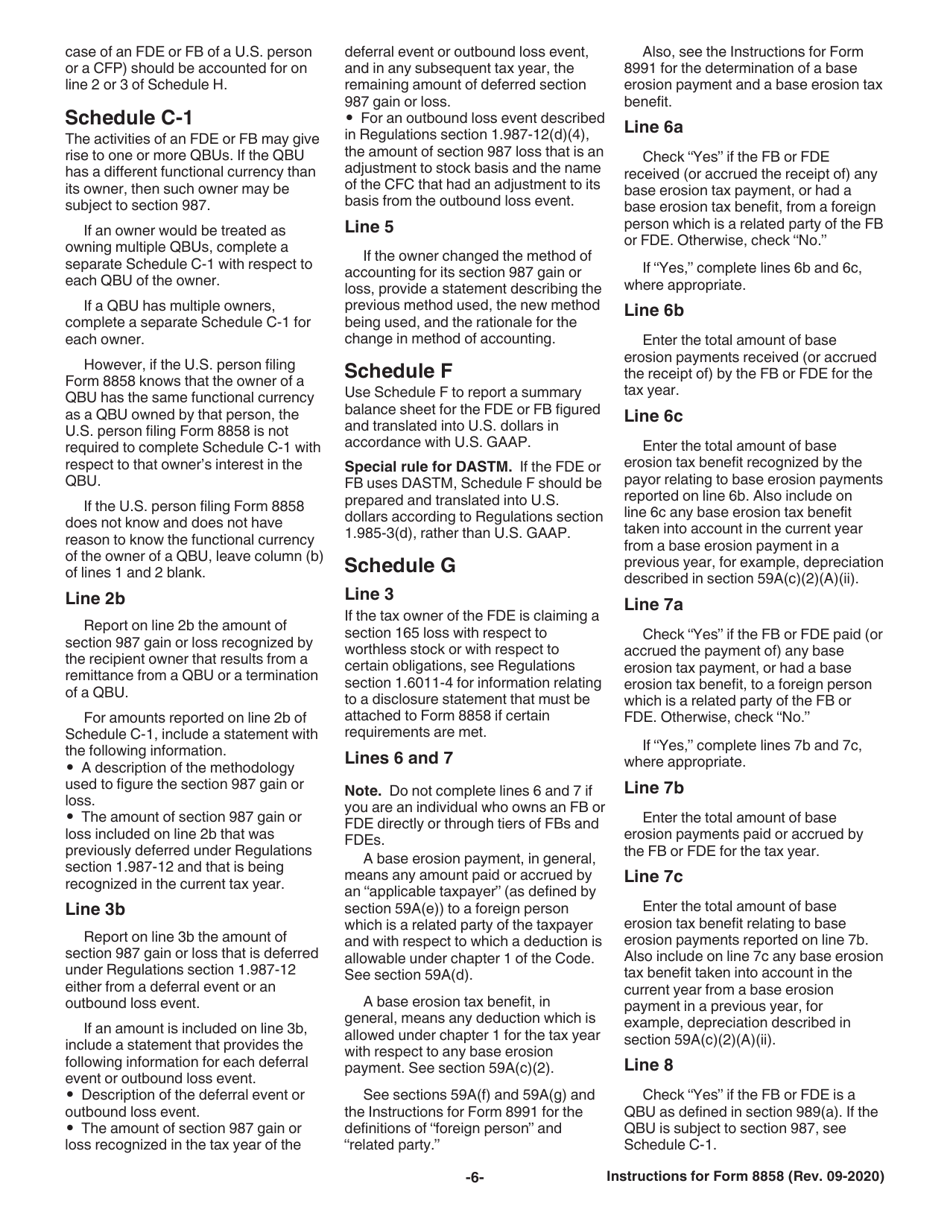 Instructions for IRS Form 8858 Information Return of U.S. Persons With Respect to Foreign Disregarded Entities (Fdes) and Foreign Branches (Fbs), Page 6