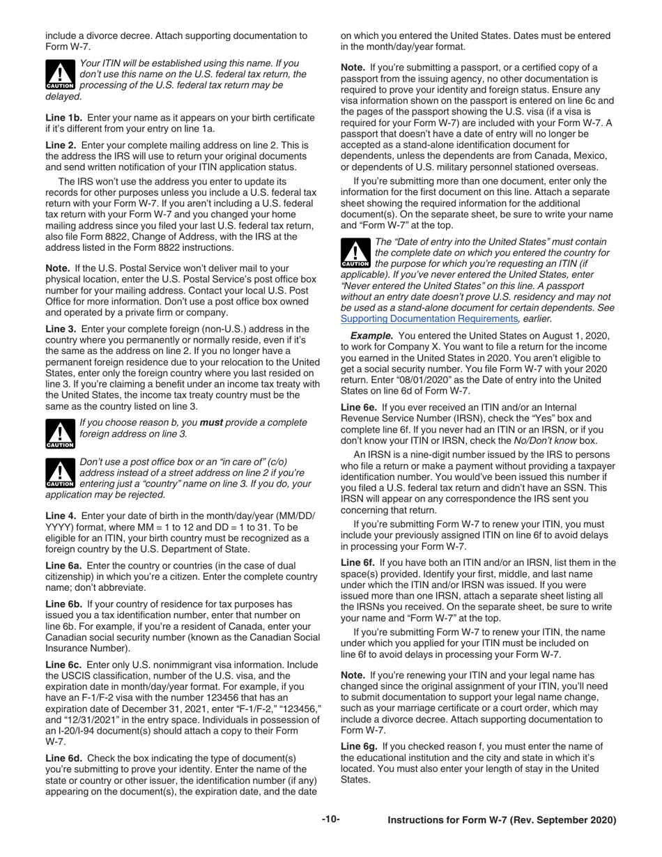 Instructions for IRS Form W-7 Application for IRS Individual Taxpayer Identification Number, Page 10