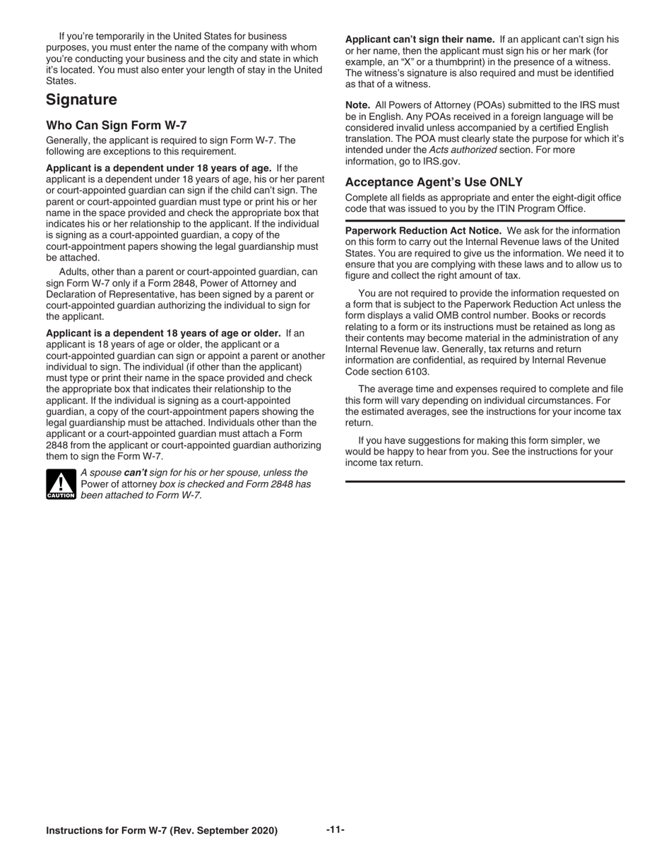 Instructions for IRS Form W-7 Application for IRS Individual Taxpayer Identification Number, Page 11