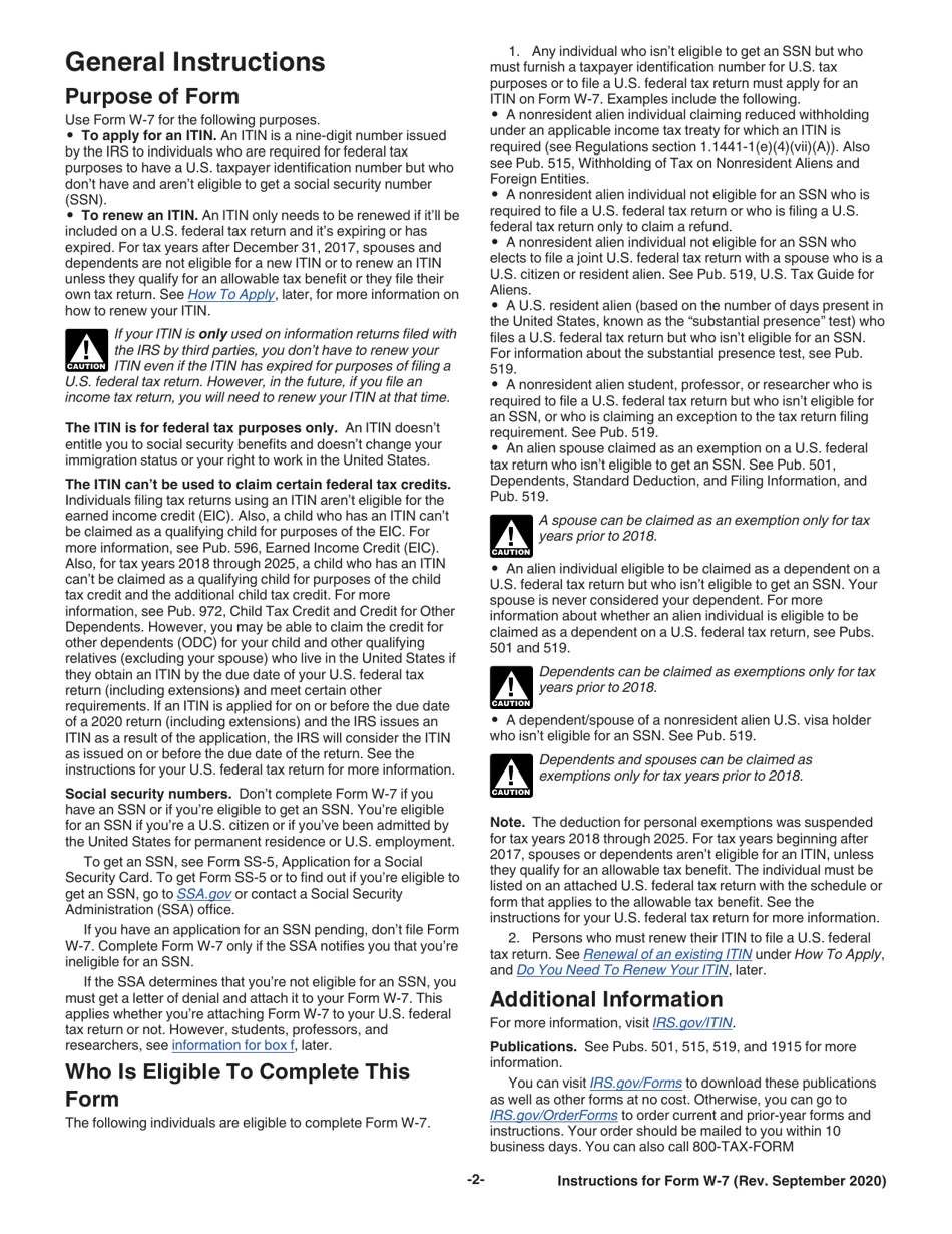 Instructions for IRS Form W-7 Application for IRS Individual Taxpayer Identification Number, Page 2