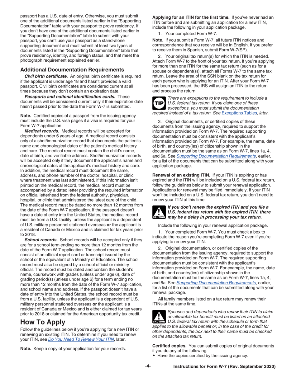 Instructions for IRS Form W-7 Application for IRS Individual Taxpayer Identification Number, Page 4
