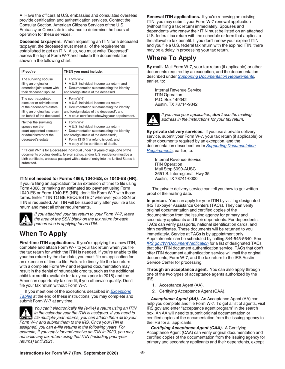 Instructions for IRS Form W-7 Application for IRS Individual Taxpayer Identification Number, Page 5