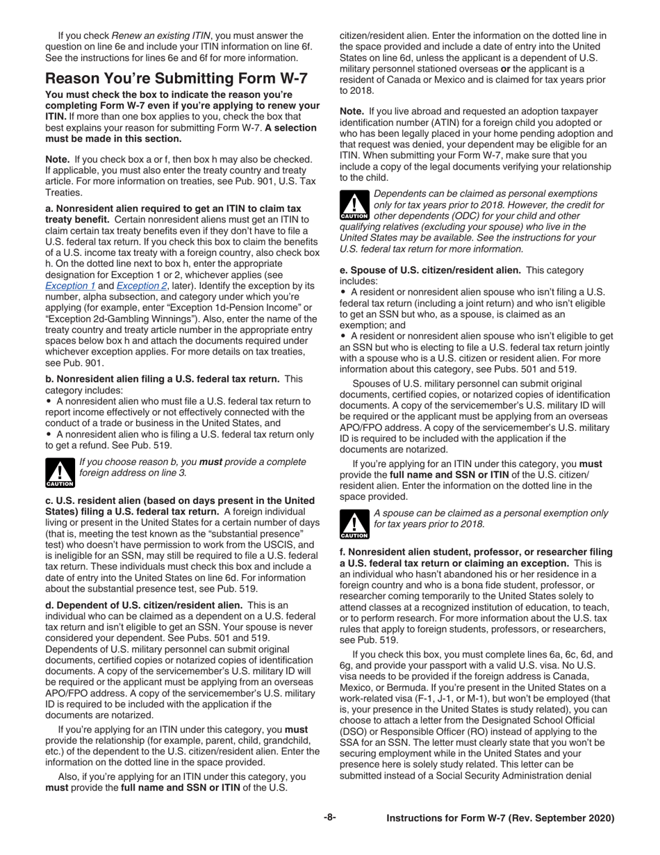 Instructions for IRS Form W-7 Application for IRS Individual Taxpayer Identification Number, Page 8