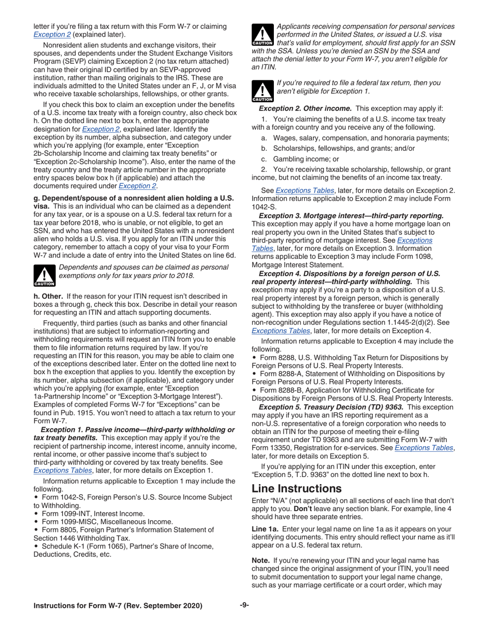 Instructions for IRS Form W-7 Application for IRS Individual Taxpayer Identification Number, Page 9