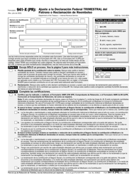 IRS Formulario 941-X (PR) Ajuste a La Declaracion Federal Trimestral Del Patrono O Reclamacion De Reembolso (Puerto Rican Spanish)