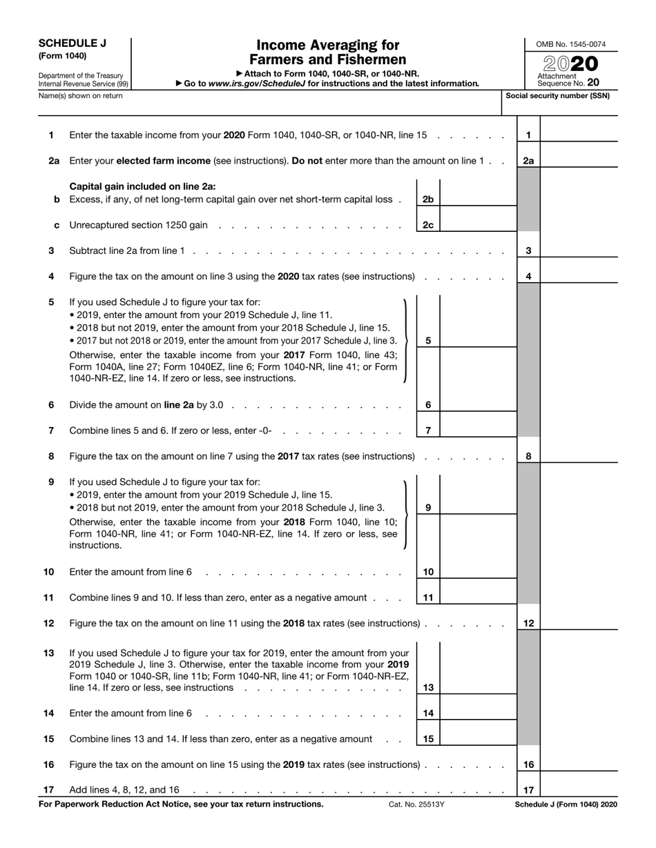 IRS Form 1040 Schedule J Income Averaging for Farmers and Fishermen, Page 1