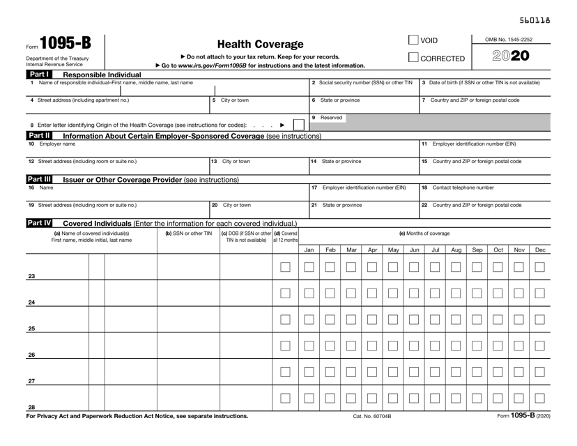 IRS Form 1095B Download Fillable PDF or Fill Online Health Coverage