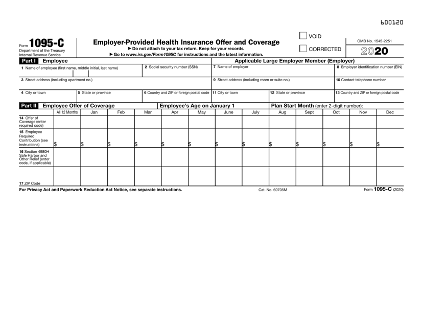 Irs Form 1095 C Download Fillable Pdf Or Fill Online Employer Provided Health Insurance Offer And Coverage Templateroller