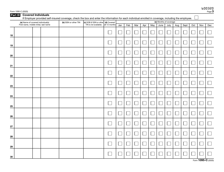 IRS Form 1095-C Employer-Provided Health Insurance Offer and Coverage, Page 3