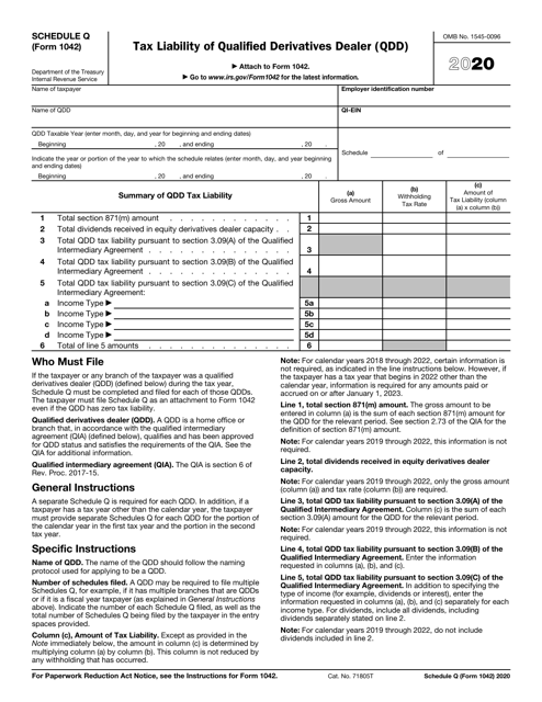 IRS Form 1042 Schedule Q 2020 Printable Pdf