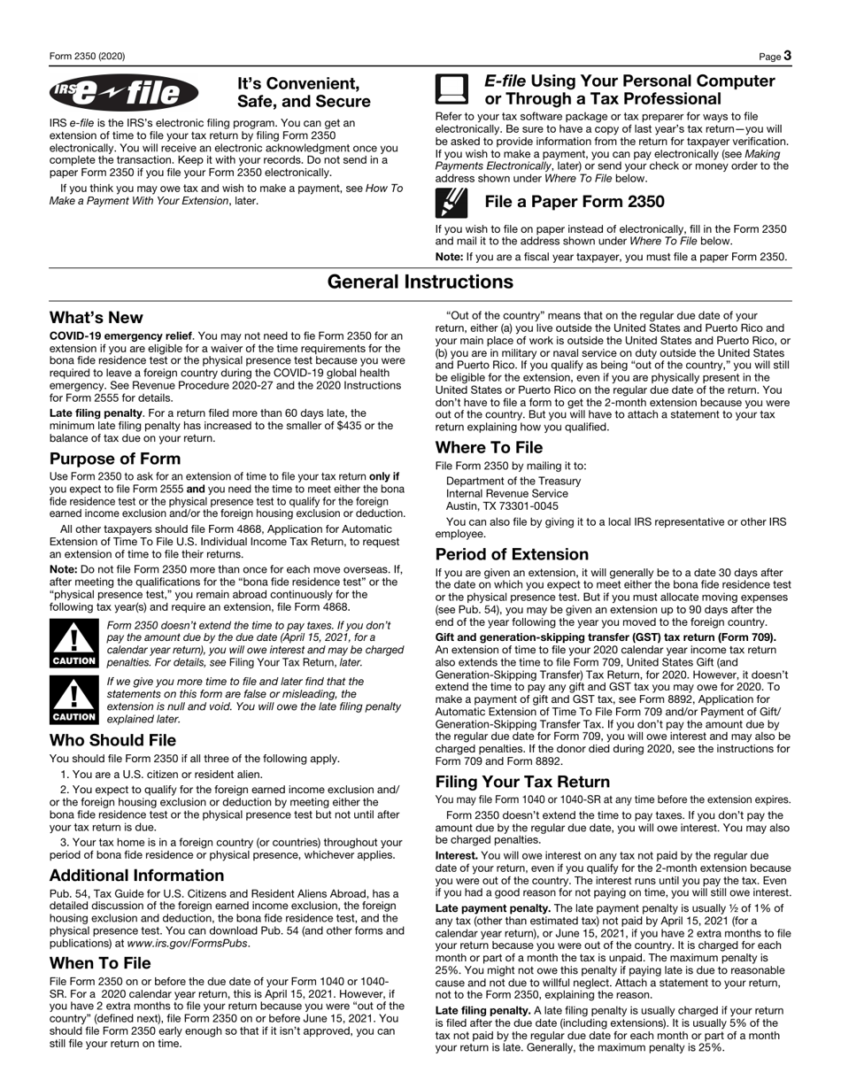 IRS Form 2350 Application for Extension of Time to File U.S. Income Tax Return, Page 3