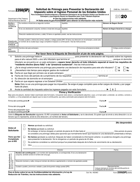 IRS Formulario 2350 (SP) 2020 Printable Pdf