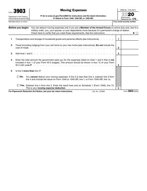 IRS Form 3903 2020 Printable Pdf