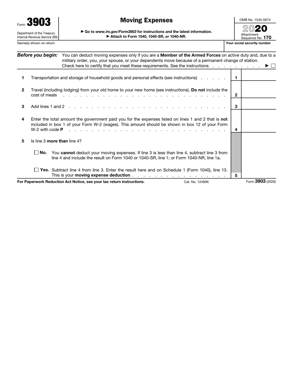 IRS Form 3903 Moving Expenses, Page 1