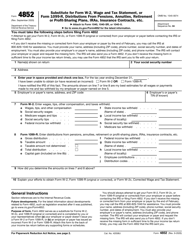 Document preview: IRS Form 4852 Substitute for Form W-2, Wage and Tax Statement, or Form 1099-r, Distributions From Pensions, Annuities, Retirement or Profit-Sharing Plans, IRAs, Insurance Contracts, Etc.