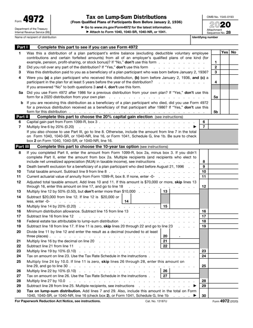 IRS Form 4972 2020 Printable Pdf