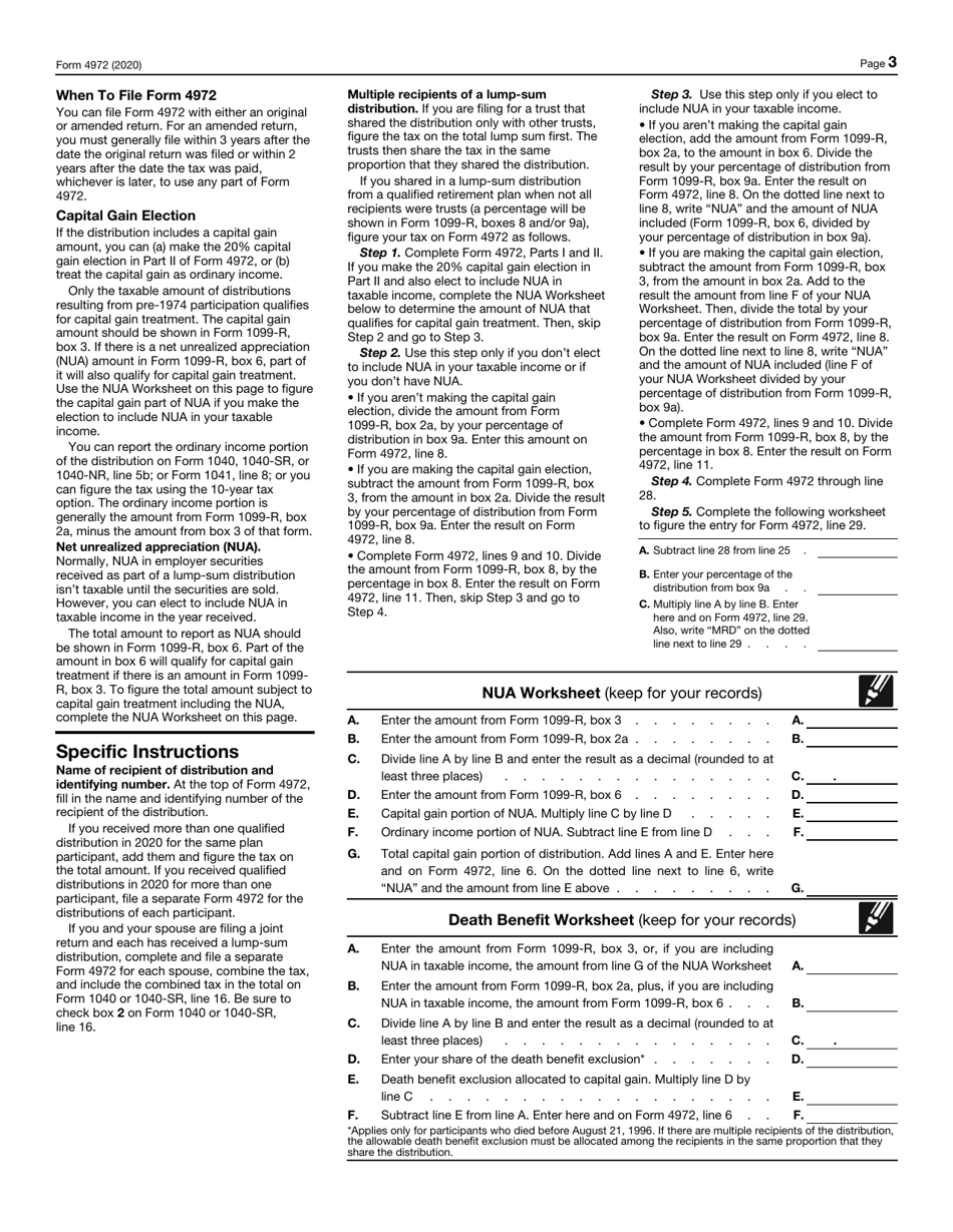 IRS Form 4972 - 2020 - Fill Out, Sign Online And Download Fillable PDF ...